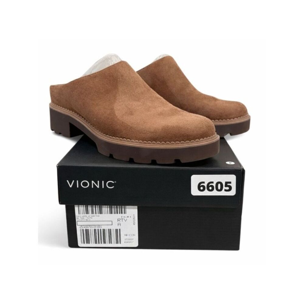 Vionic Fairfax Hazelnut Suede Leather Supportive Mule Clog Lug Sole Women’s 10 - Picture 4 of 12
